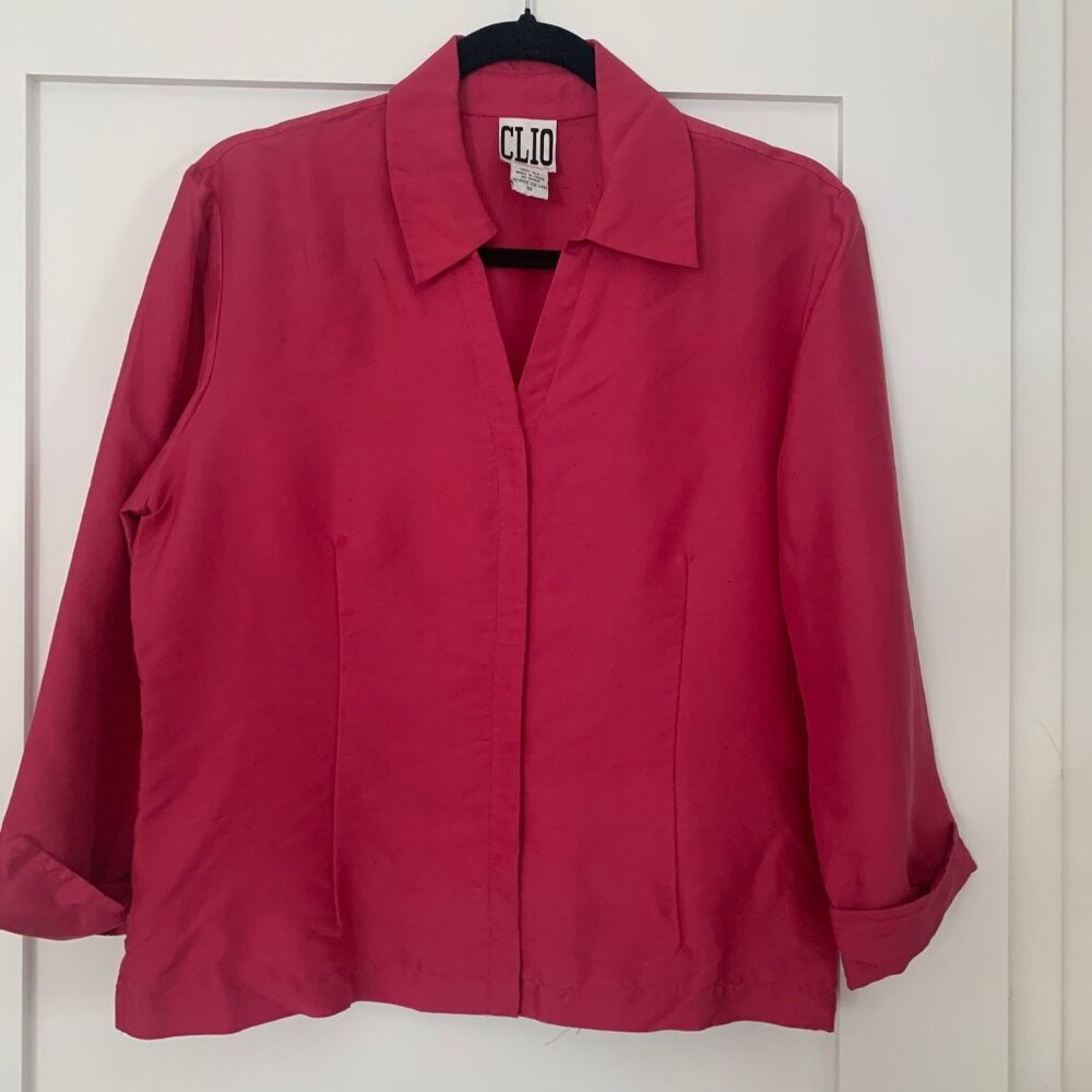 Vintage CLIO Silk Blouse Plum Berry Color Size 12 Elegant Work Shirt